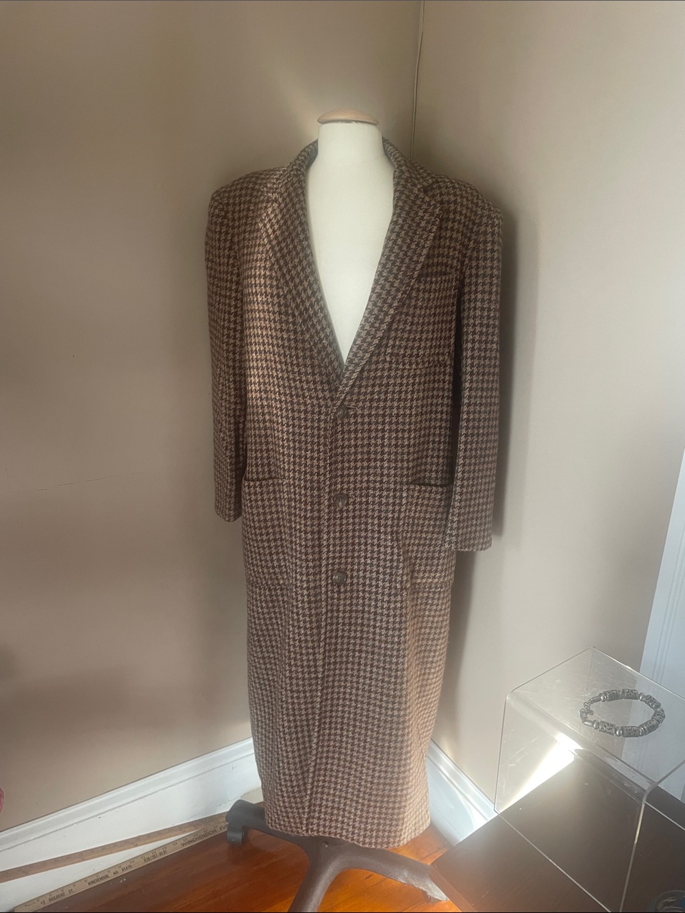 Ralph Lauren Houndstooth Long Overcoat 100 % wool size size 12